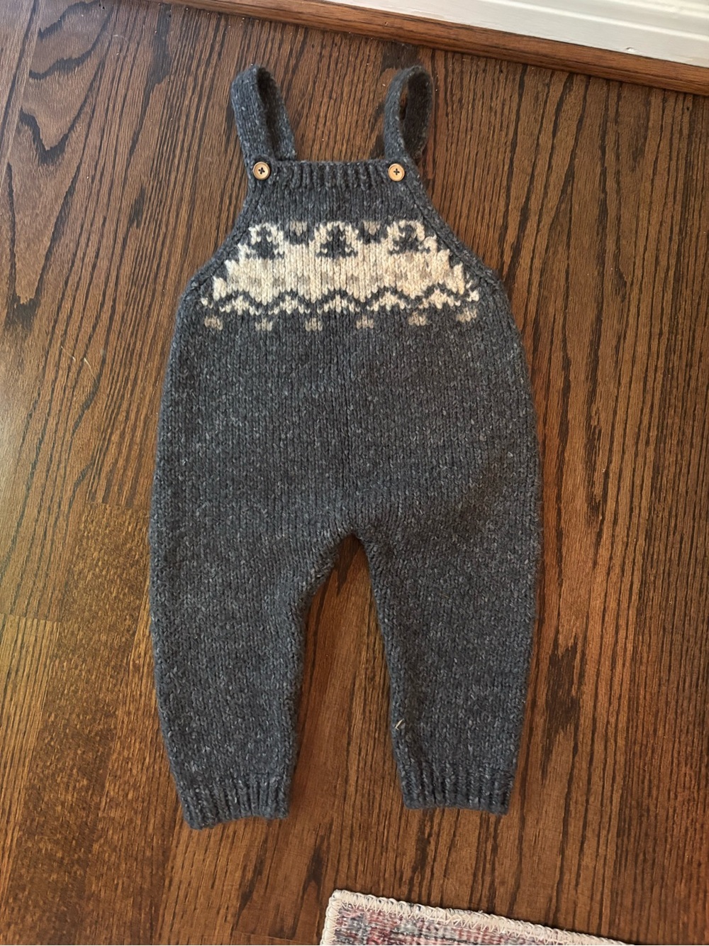 9-12 months Gray Knit Baby Overalls with Cream Pattern